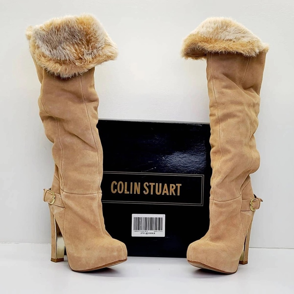 Collin Stuart suede leather fur over the knee boot. Never worn in original box.